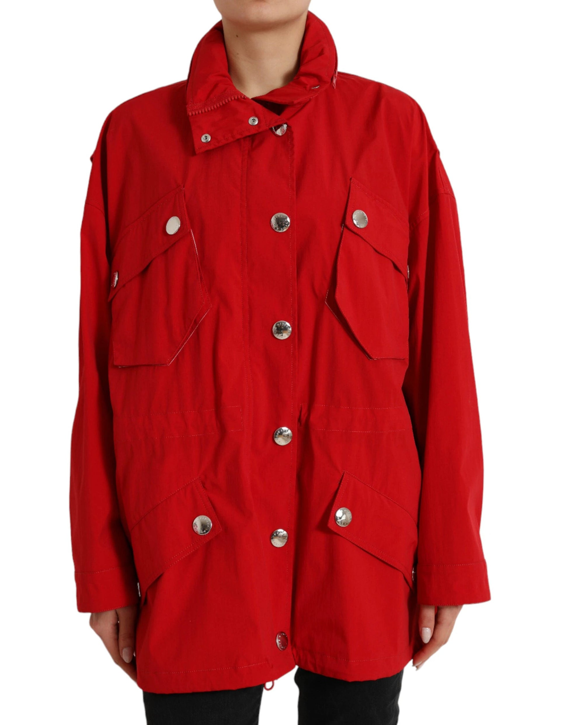 Dolce & Gabbana Red Polyester Hooded Button Rain Coat Jacket by Dolce & Gabbana