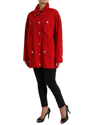Dolce & Gabbana Red Polyester Hooded Button Rain Coat Jacket by Dolce & Gabbana
