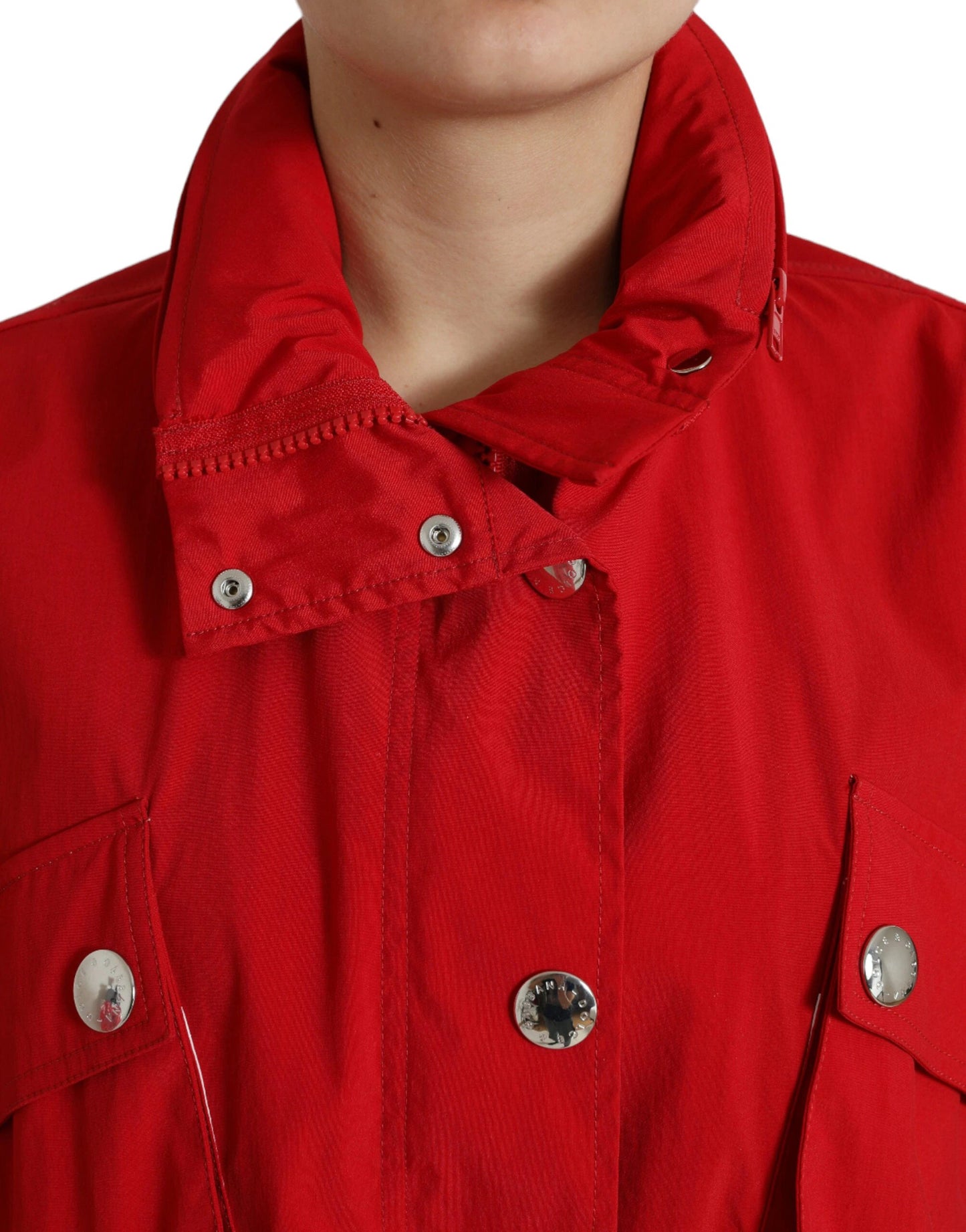 Dolce & Gabbana Red Polyester Hooded Button Rain Coat Jacket by Dolce & Gabbana