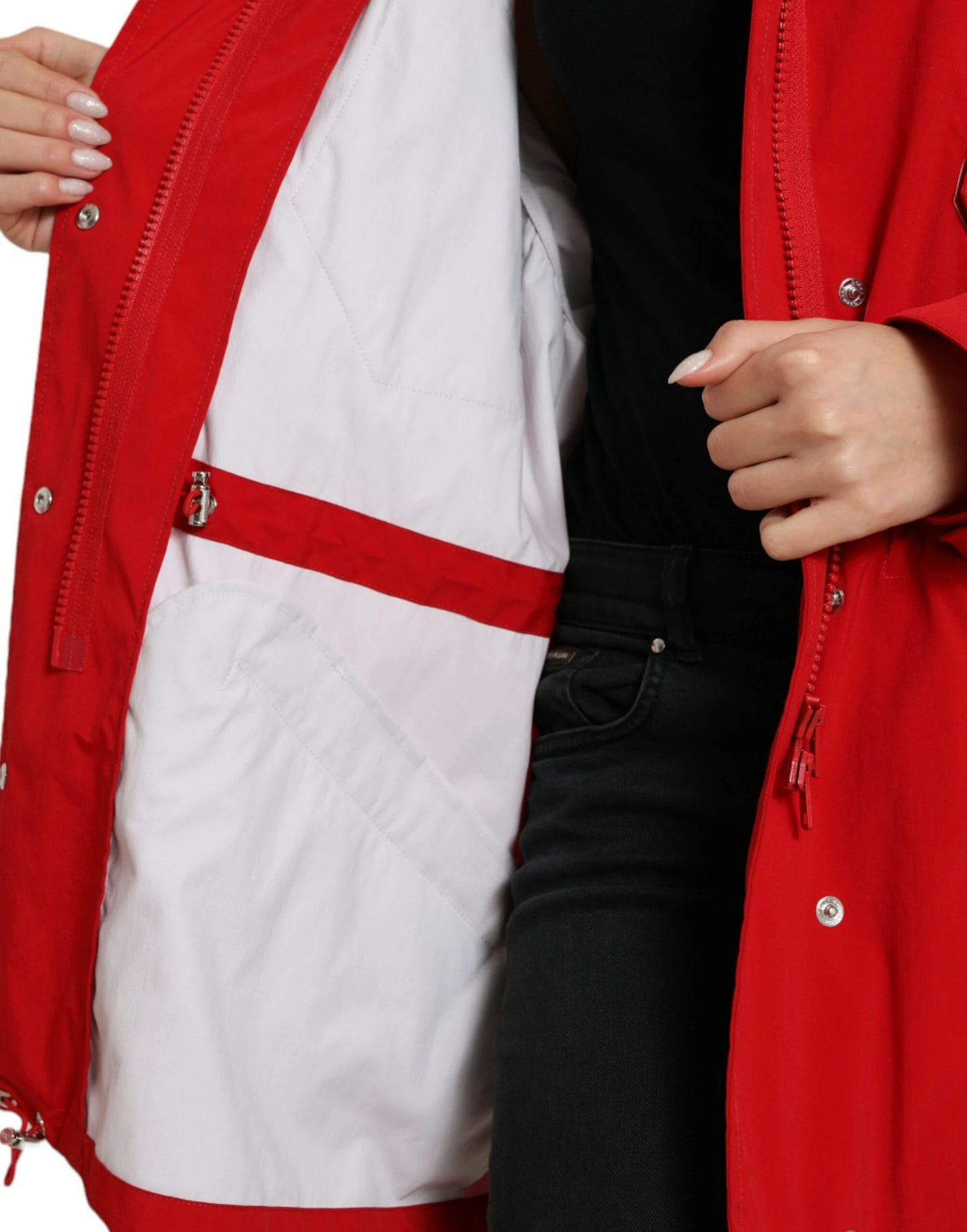 Dolce & Gabbana Red Polyester Hooded Button Rain Coat Jacket by Dolce & Gabbana