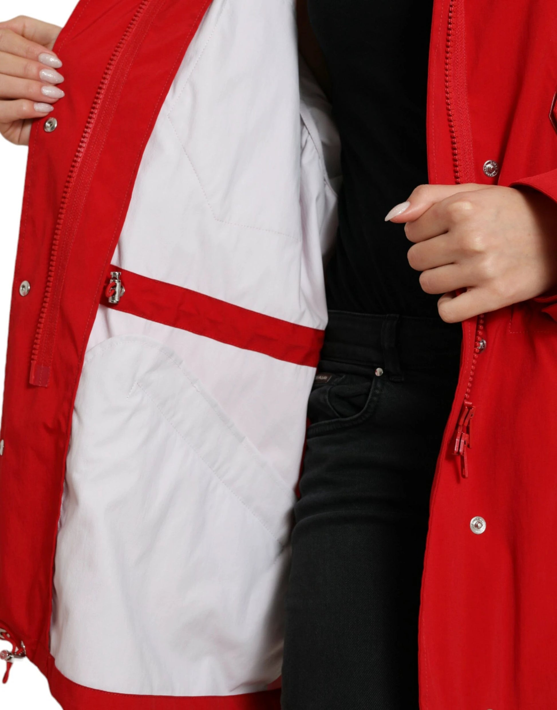 Dolce & Gabbana Red Polyester Hooded Button Rain Coat Jacket by Dolce & Gabbana