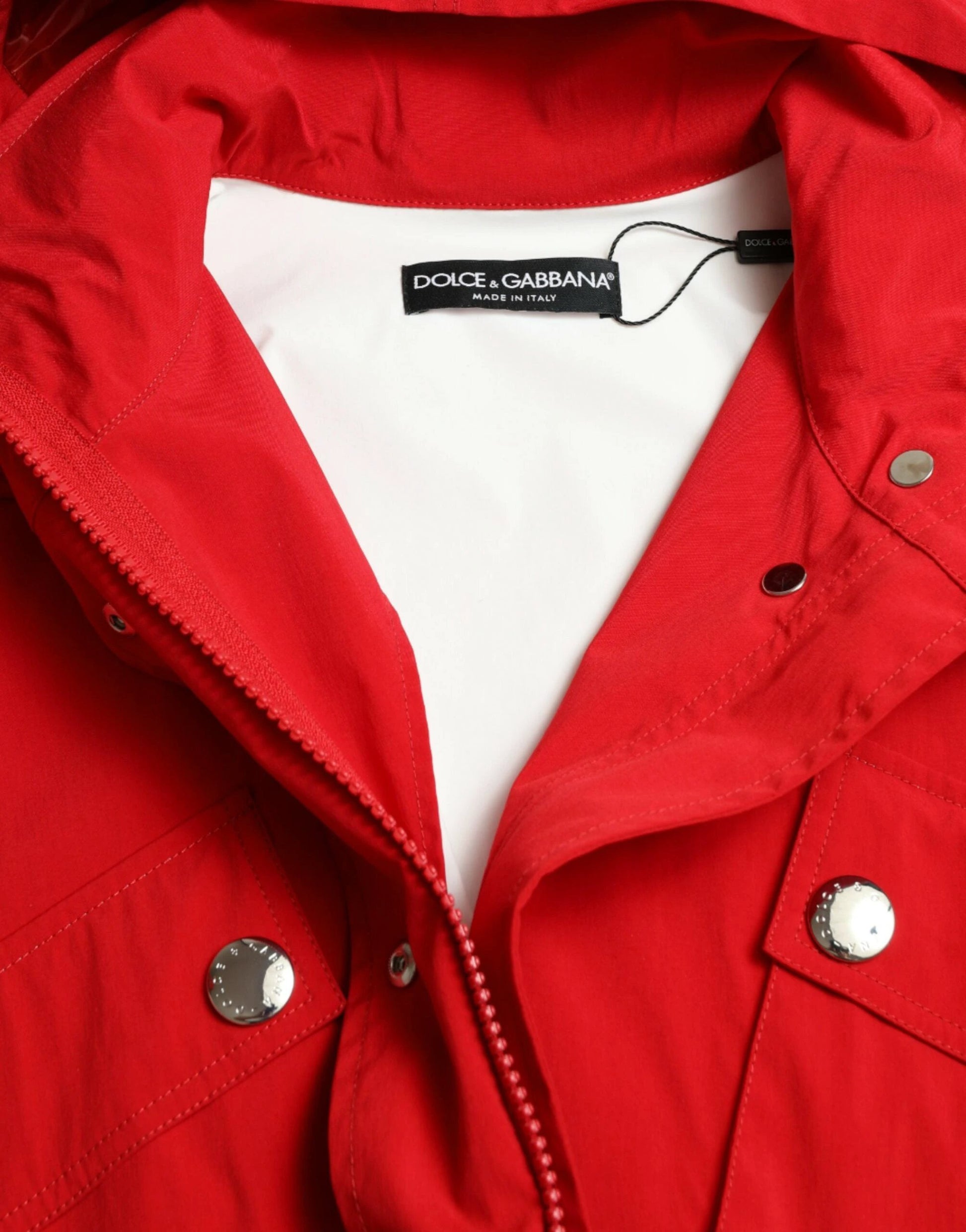 Dolce & Gabbana Red Polyester Hooded Button Rain Coat Jacket by Dolce & Gabbana