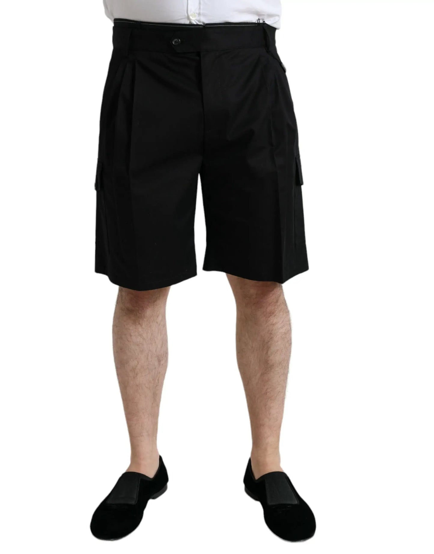 Dolce & Gabbana Black Cotton Stretch Cargo Bermuda Shorts by Dolce & Gabbana