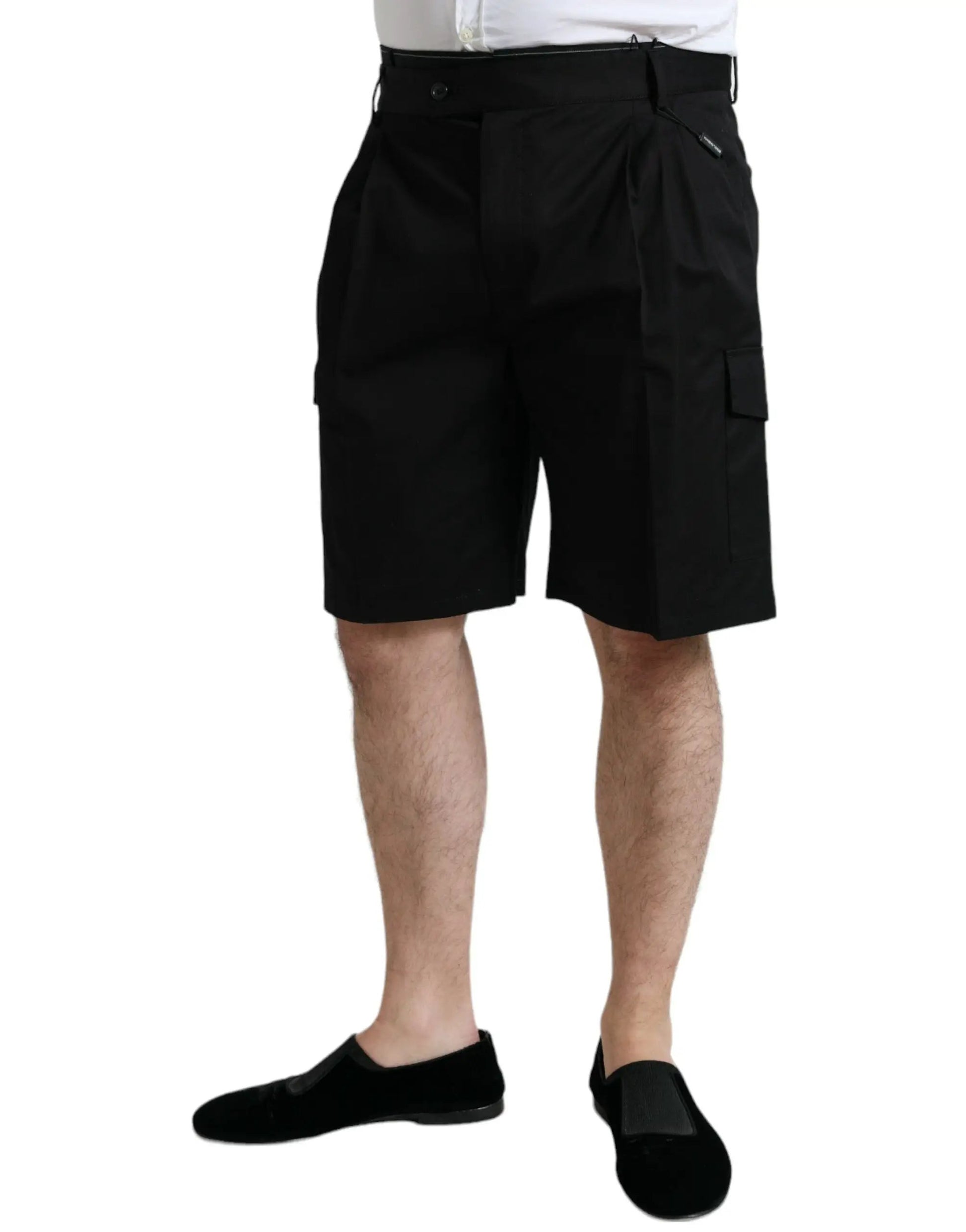 Dolce & Gabbana Black Cotton Stretch Cargo Bermuda Shorts by Dolce & Gabbana