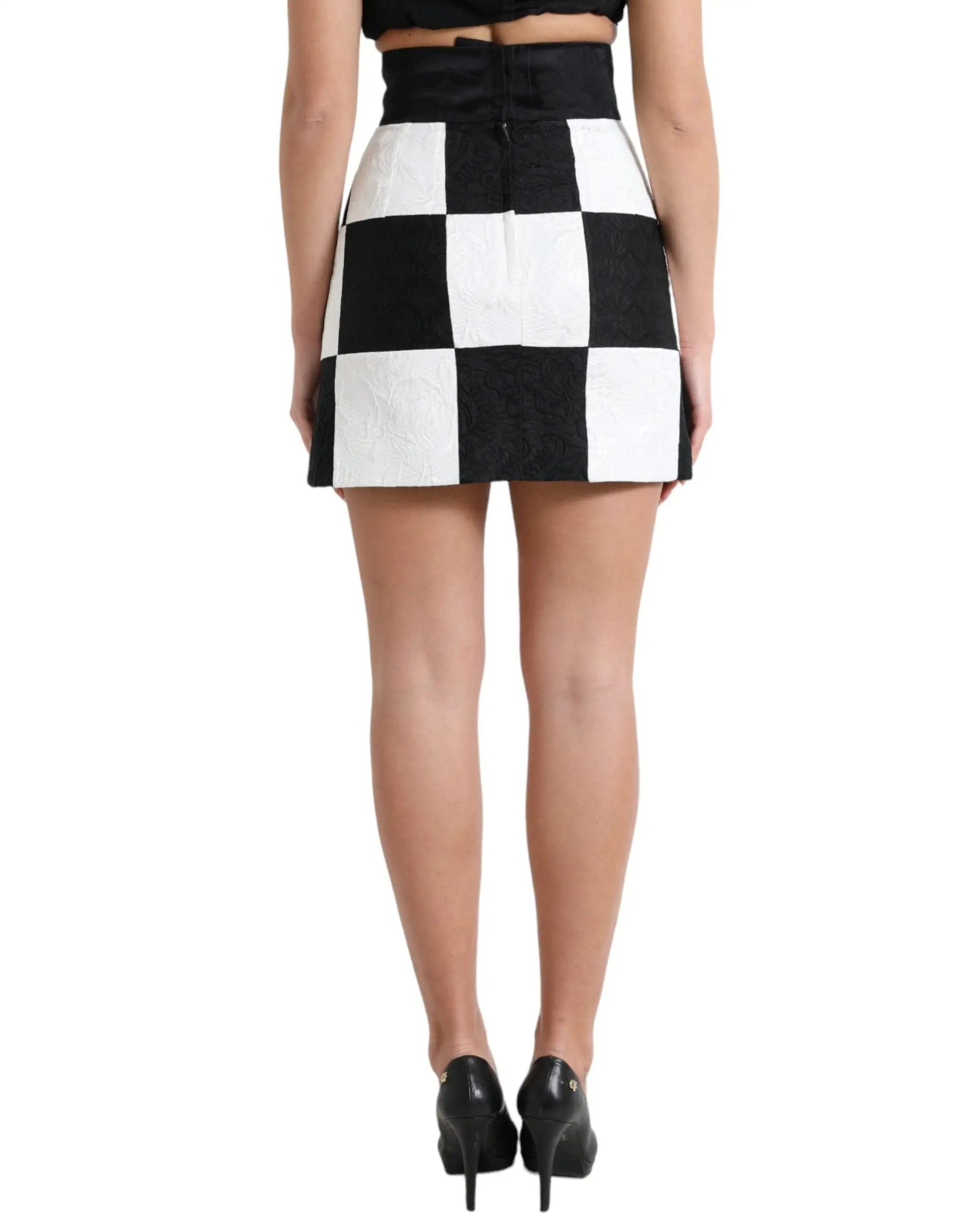 Dolce & Gabbana Black White Floral Brocade High Waist Skirt by Dolce & Gabbana