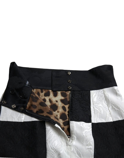 Dolce & Gabbana Black White Floral Brocade High Waist Skirt by Dolce & Gabbana