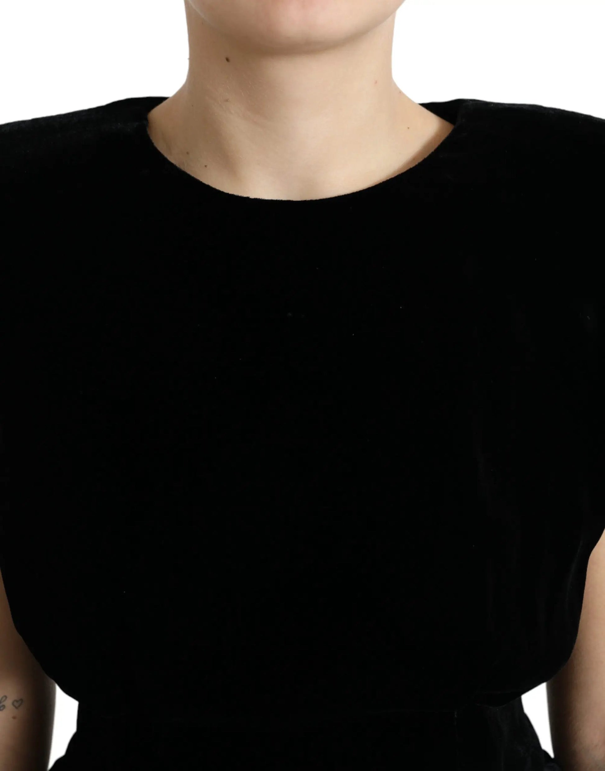 Dolce & Gabbana Black Velvet Fitted Padded Shoulder Blouse Top by Dolce & Gabbana