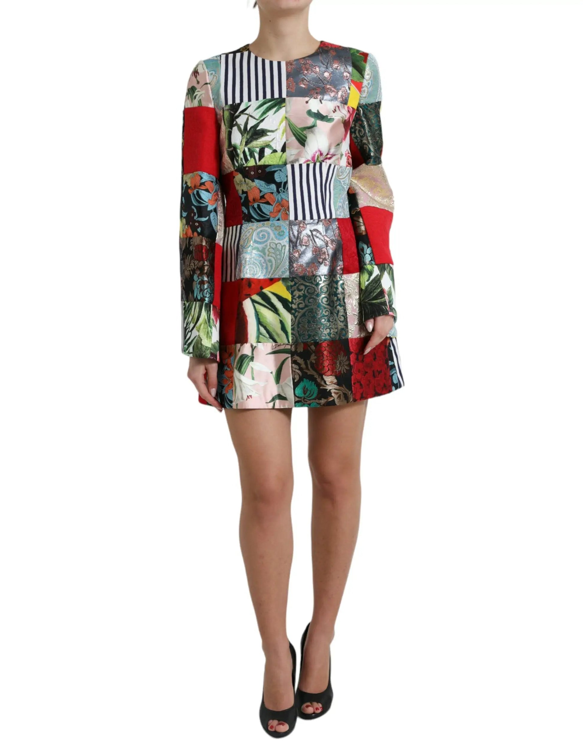 Dolce & Gabbana Multicolor Floral Patchwork Shift Mini Dress by Dolce & Gabbana