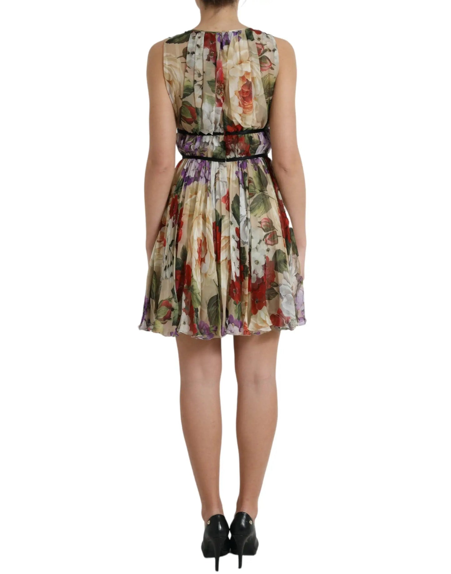 Dolce & Gabbana Beige Floral Sleeveless A-line Mini Dress by Dolce & Gabbana
