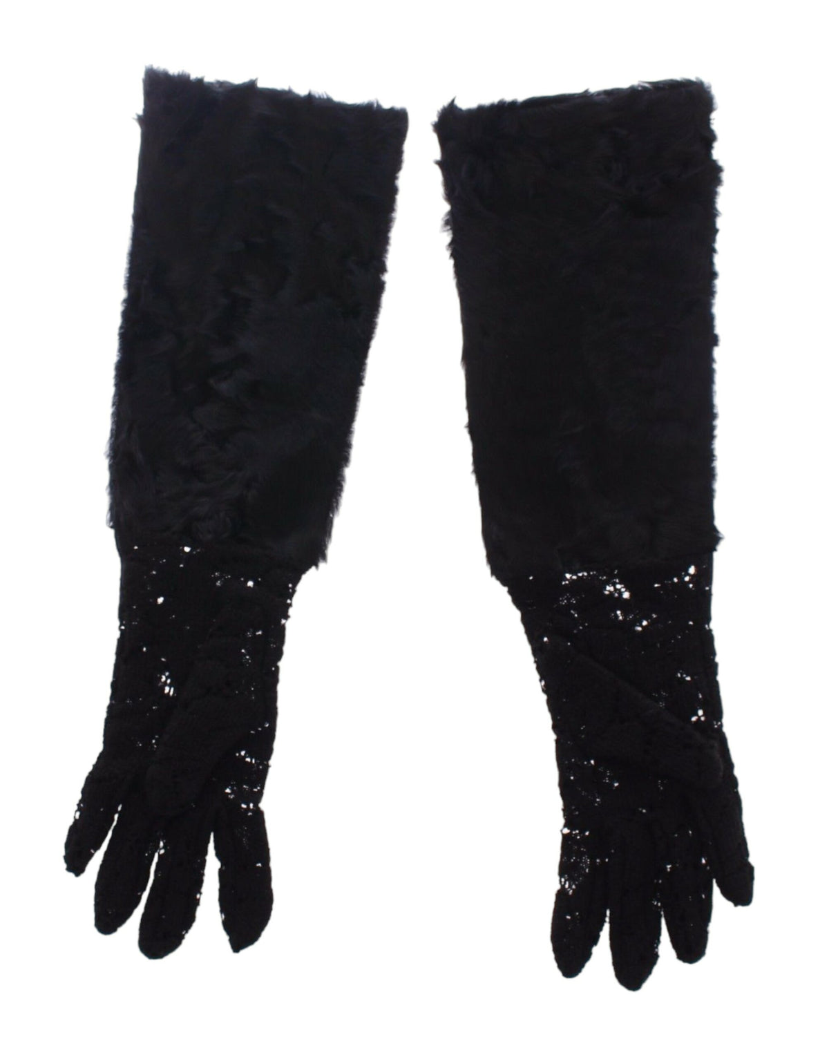 Gants Dolce & Gabbana femme longs en laine et fourrure d'agneau noirs – MOM11451