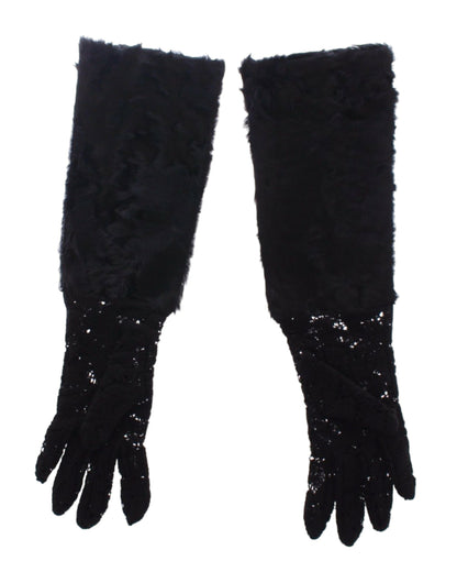 Gants Dolce & Gabbana femme longs en laine et fourrure d'agneau noirs – MOM11451