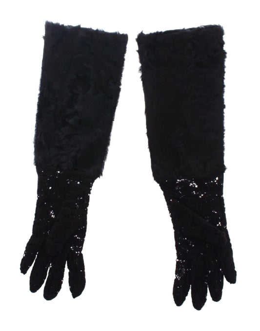 Gants Dolce & Gabbana femme longs en laine et fourrure d'agneau noirs – MOM11451