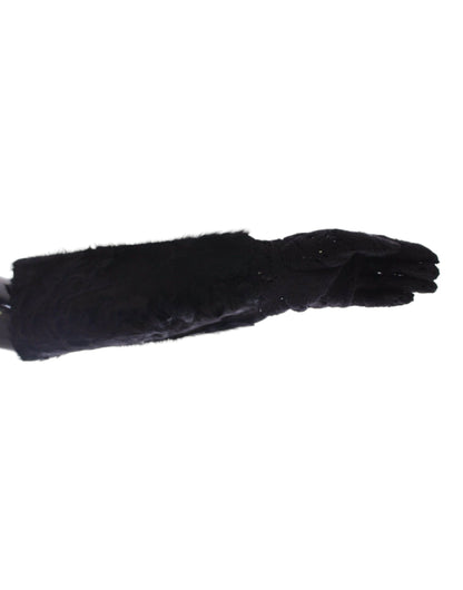 Gants Dolce & Gabbana femme longs en laine et fourrure d'agneau noirs – MOM11451