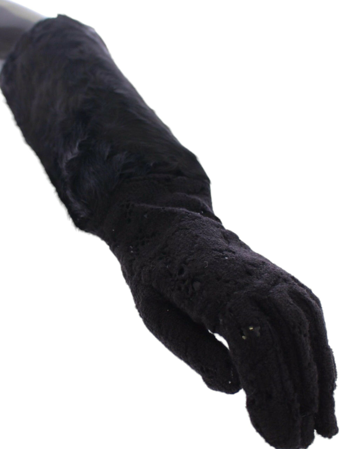 Gants Dolce & Gabbana femme longs en laine et fourrure d'agneau noirs – MOM11451