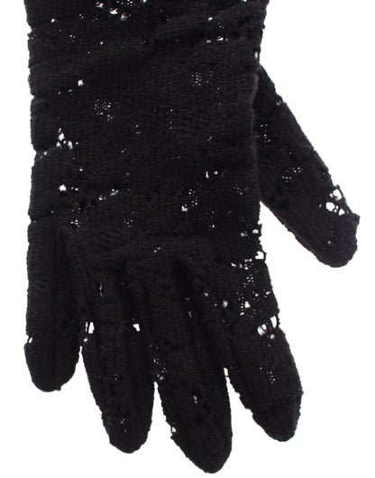 Gants Dolce & Gabbana femme longs en laine et fourrure d'agneau noirs – MOM11451