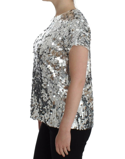 Dolce & Gabbana Silver Sequined Crewneck Blouse T-shirt Top by Dolce & Gabbana
