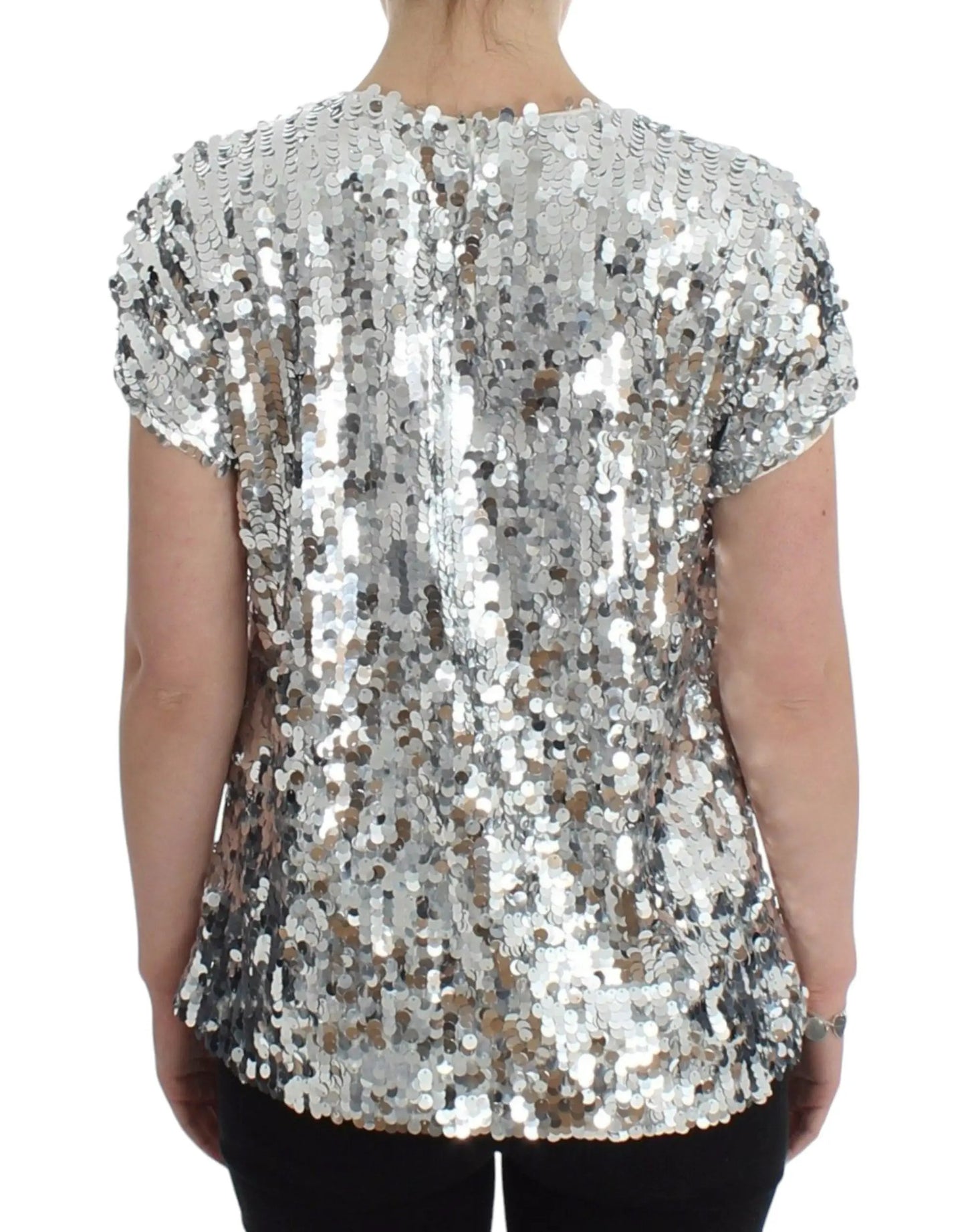 Dolce & Gabbana Silver Sequined Crewneck Blouse T-shirt Top by Dolce & Gabbana
