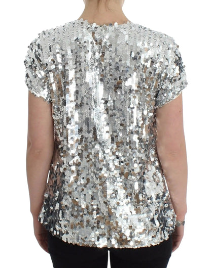 Dolce & Gabbana Silver Sequined Crewneck Blouse T-shirt Top by Dolce & Gabbana
