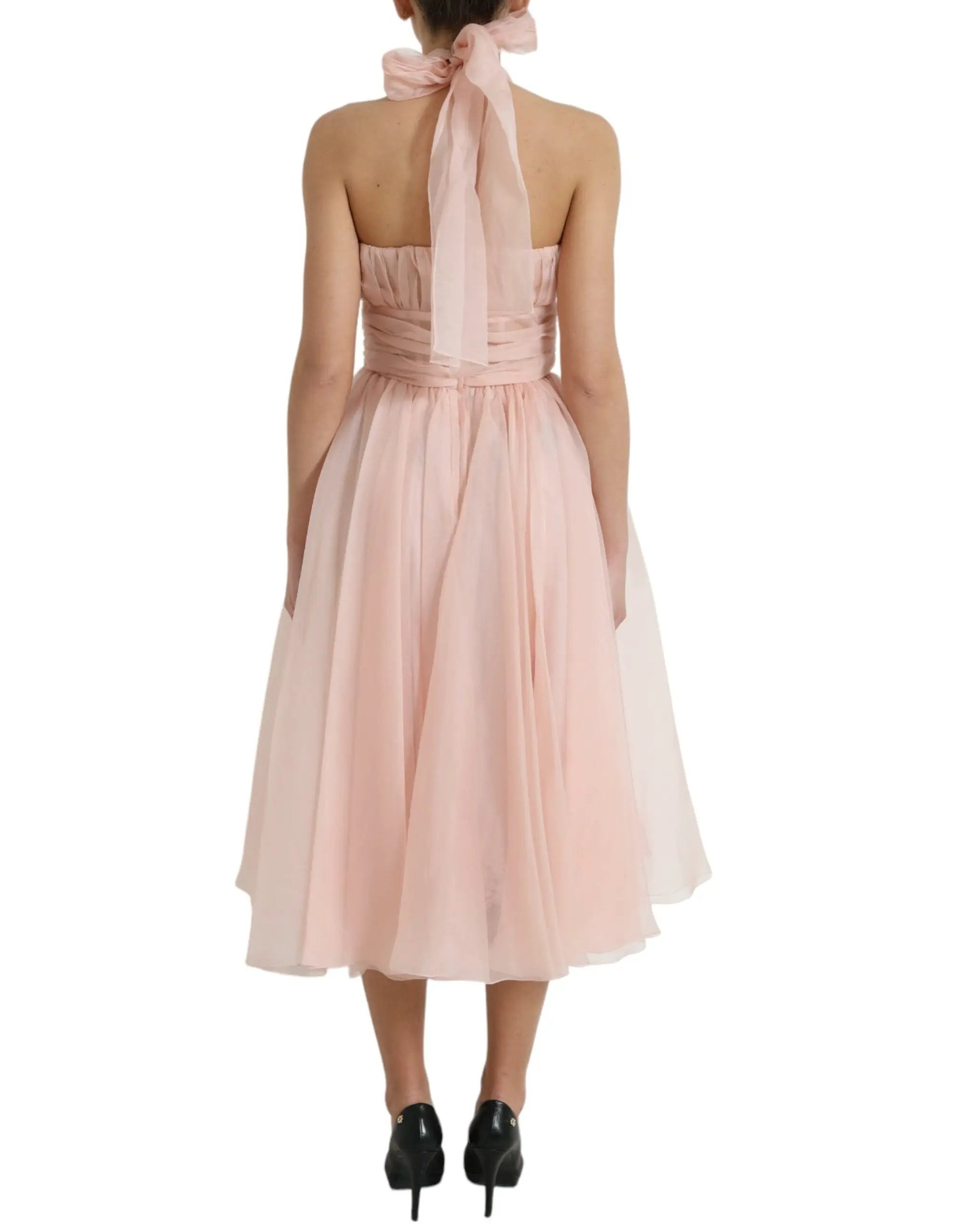 Dolce & Gabbana Pink Silk Chiffon Halter A-line Pleated Midi Dress by Dolce & Gabbana