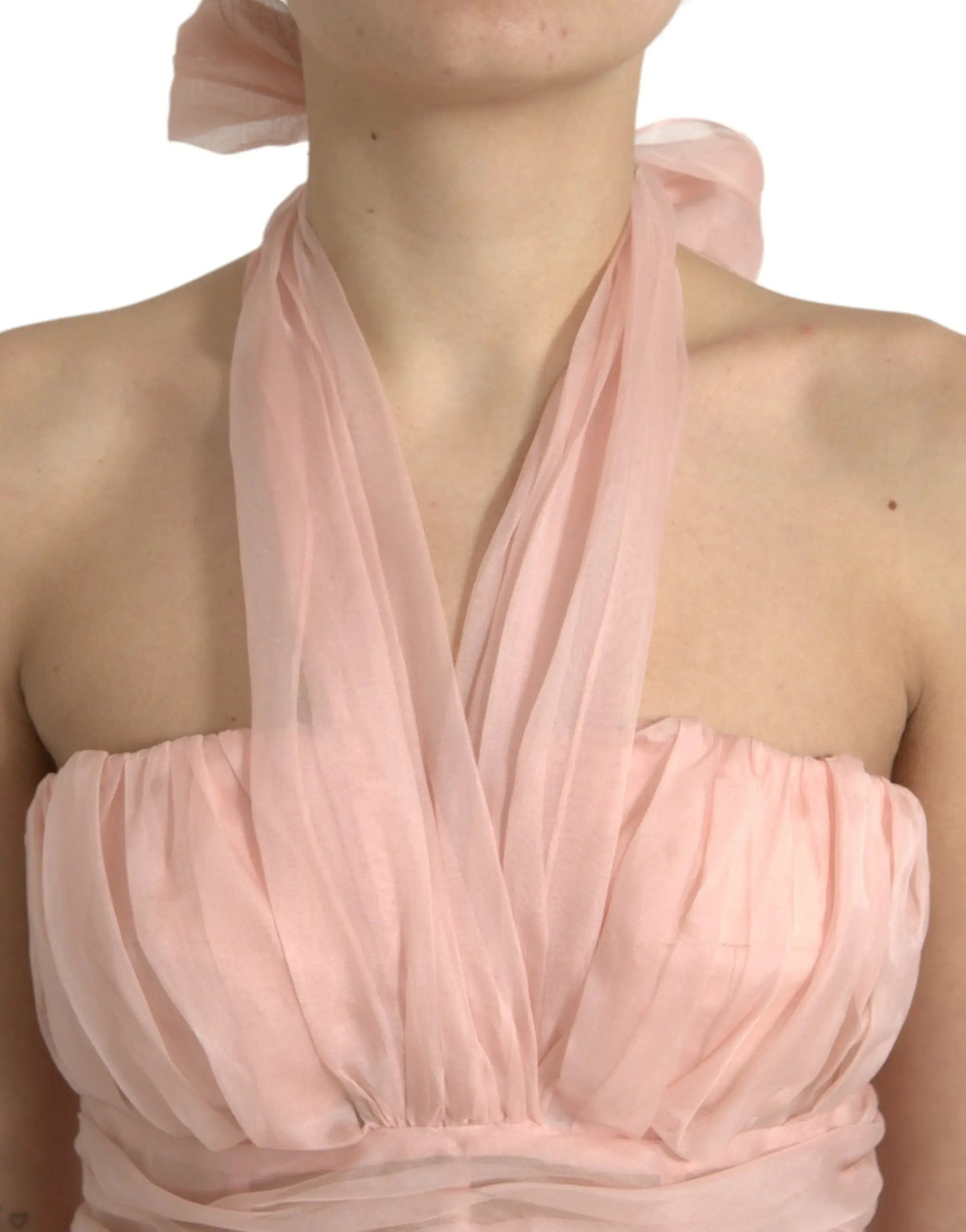 Dolce & Gabbana Pink Silk Chiffon Halter A-line Pleated Midi Dress by Dolce & Gabbana