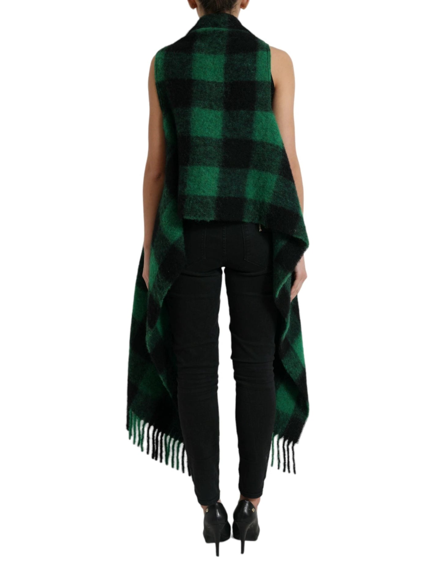 Dolce & Gabbana Black Green Buffalo Check Poncho Coat Jacket by Dolce & Gabbana