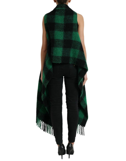 Dolce & Gabbana Black Green Buffalo Check Poncho Coat Jacket by Dolce & Gabbana