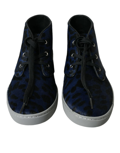 Baskets Dolce & Gabbana homme mi-montantes léopard en cuir de veau bleu – MV5435