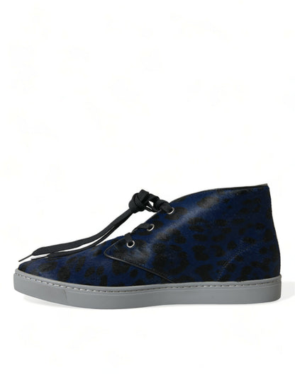 Baskets Dolce & Gabbana homme mi-montantes léopard en cuir de veau bleu – MV5435