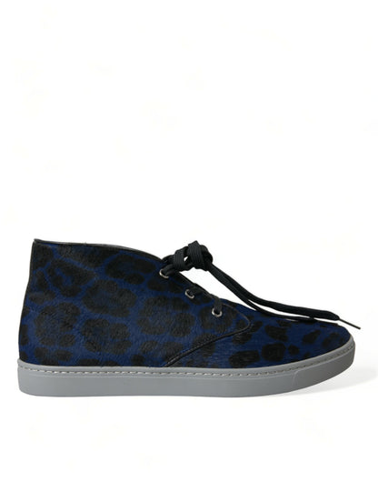 Baskets Dolce & Gabbana homme mi-montantes léopard en cuir de veau bleu – MV5435