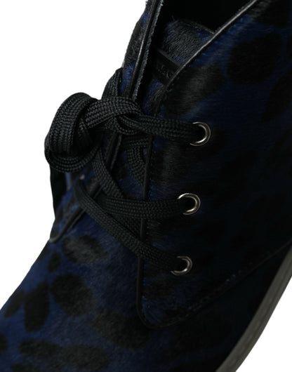 Baskets Dolce & Gabbana homme mi-montantes léopard en cuir de veau bleu – MV5435