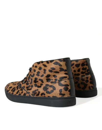 Baskets Dolce & Gabbana homme mi-montantes léopard en poil de poney marron – MV5436