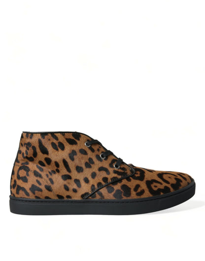 Baskets Dolce & Gabbana homme mi-montantes léopard en poil de poney marron – MV5436