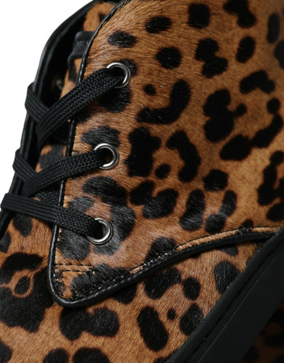 Baskets Dolce & Gabbana homme mi-montantes léopard en poil de poney marron – MV5436