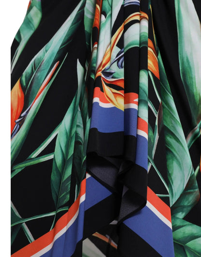 Dolce & Gabbana Black Strelitzia High Waist Wrap Midi Skirt by Dolce & Gabbana