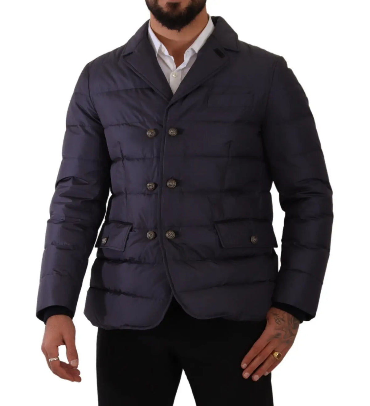 Blouson Dolce & Gabbana homme en soie et peau de chèvre bleu foncé – JKT3300