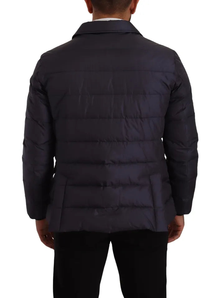 Blouson Dolce & Gabbana homme en soie et peau de chèvre bleu foncé – JKT3300