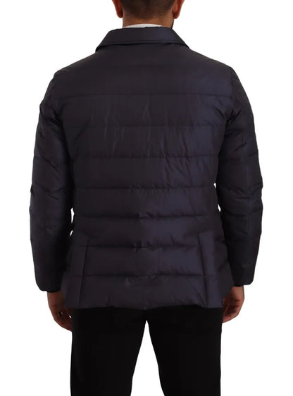 Blouson Dolce & Gabbana homme en soie et peau de chèvre bleu foncé – JKT3300