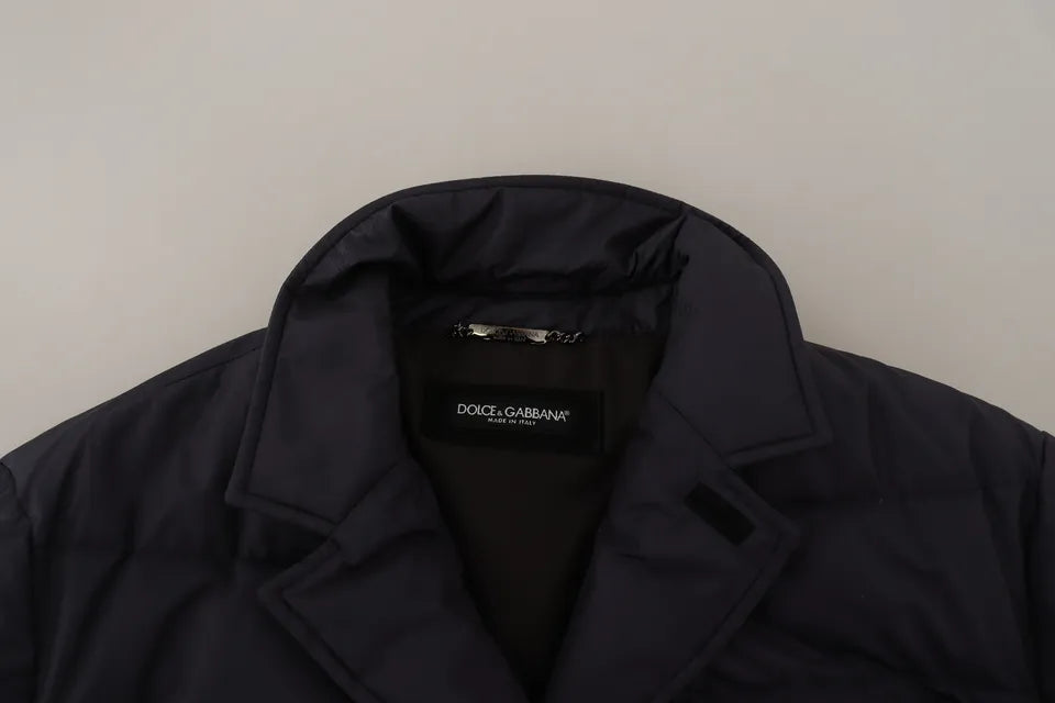 Blouson Dolce & Gabbana homme en soie et peau de chèvre bleu foncé – JKT3300