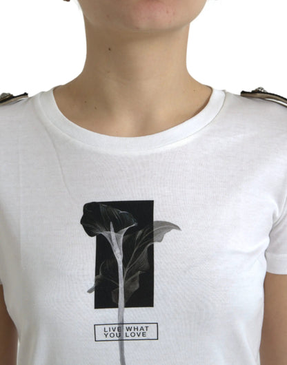 Dolce & Gabbana White Black Roses Crewneck Cotton T-shirt by Dolce & Gabbana