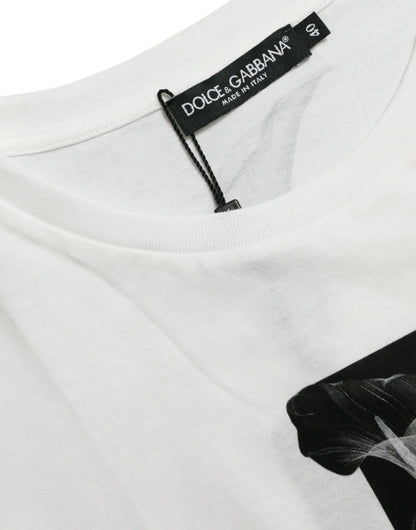 Dolce & Gabbana White Black Roses Crewneck Cotton T-shirt by Dolce & Gabbana