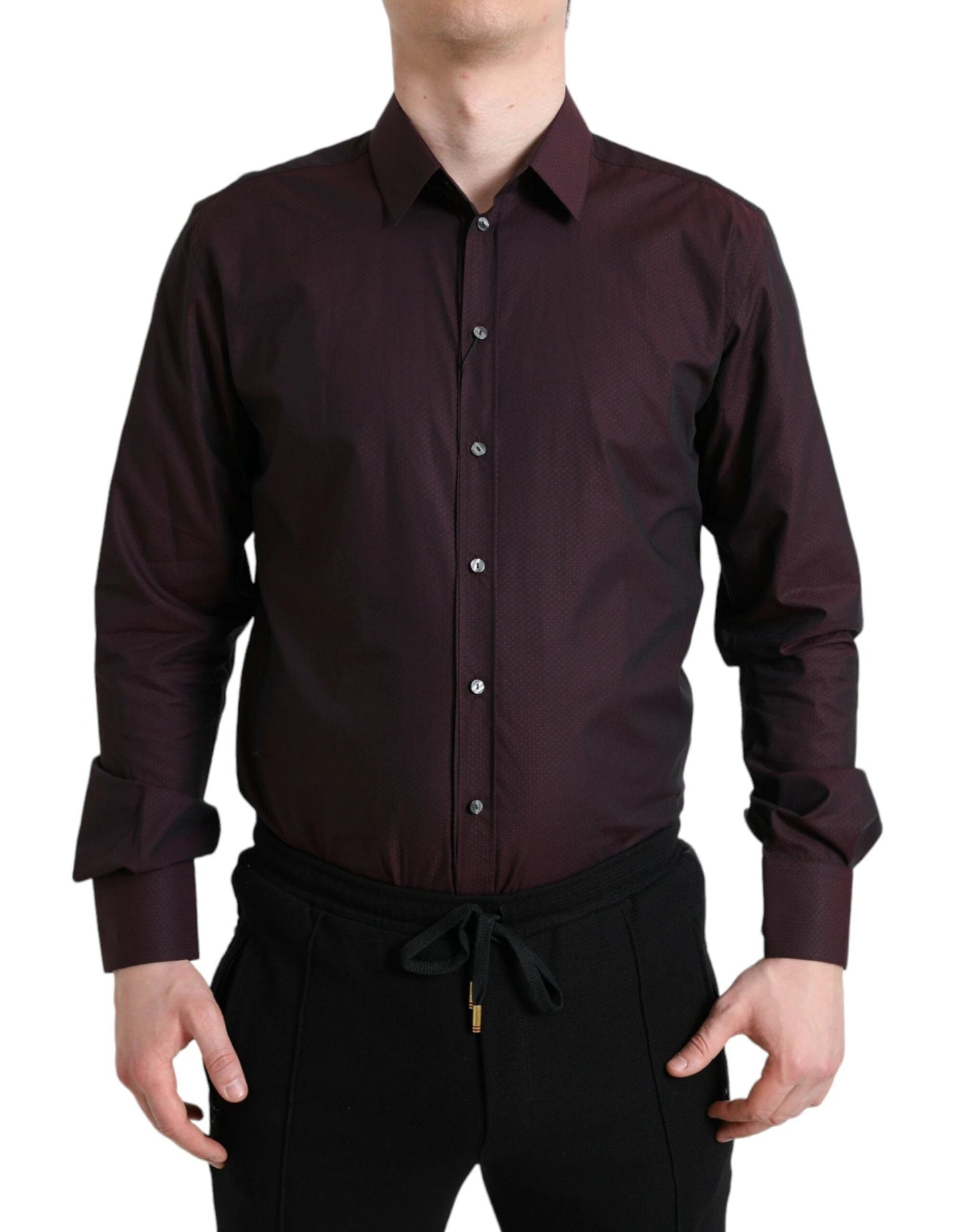 Dolce & Gabbana Maroon Jacquard Formal Dress MARTINI Shirt by Dolce & Gabbana