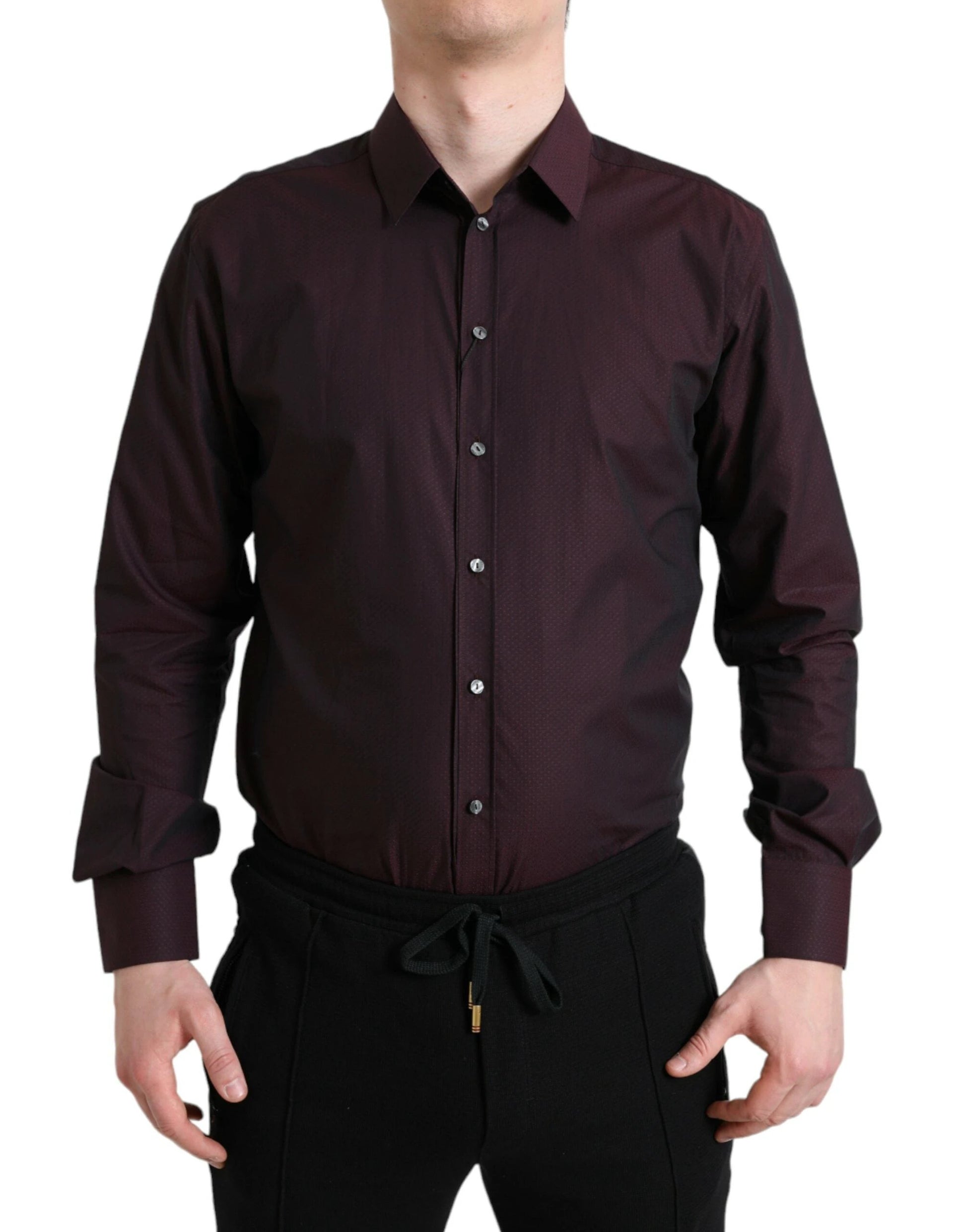 Dolce & Gabbana Maroon Jacquard Formal Dress MARTINI Shirt by Dolce & Gabbana