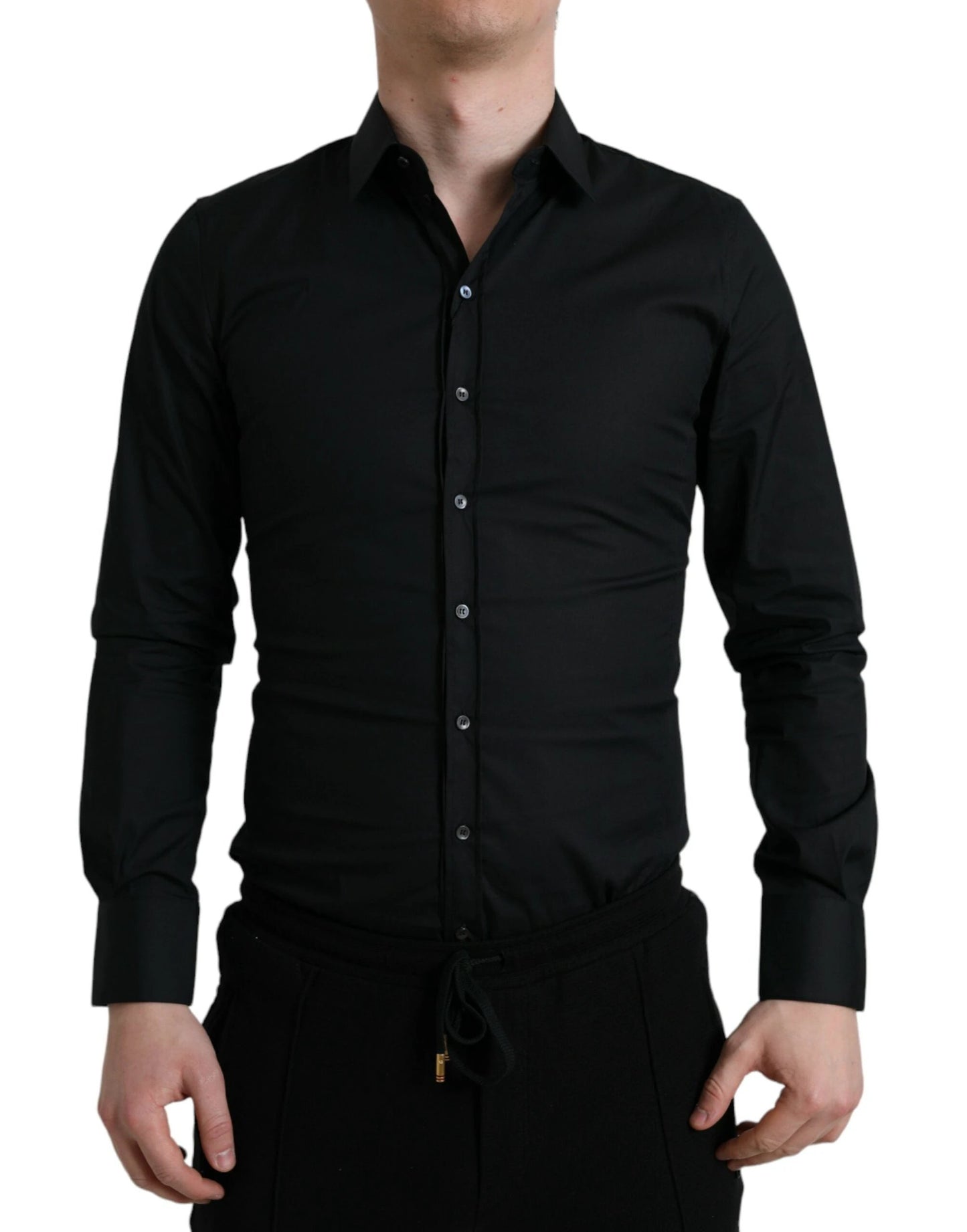 Dolce & Gabbana Black Cotton Stretch Slim Formal Dress Shirt by Dolce & Gabbana