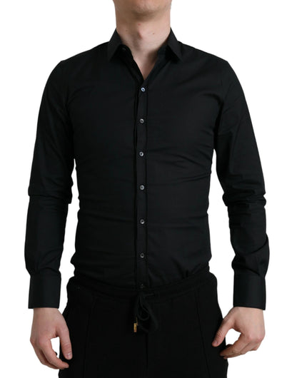 Dolce & Gabbana Black Cotton Stretch Slim Formal Dress Shirt by Dolce & Gabbana