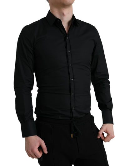 Dolce & Gabbana Black Cotton Stretch Slim Formal Dress Shirt by Dolce & Gabbana