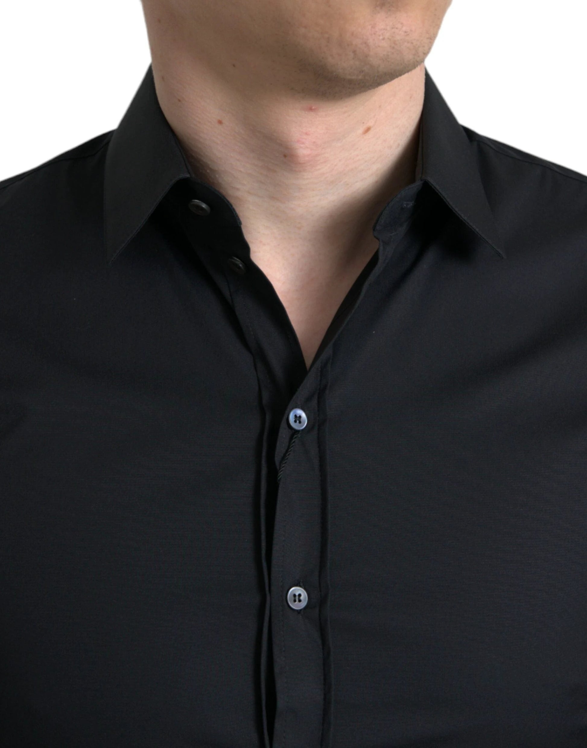 Dolce & Gabbana Black Cotton Stretch Slim Formal Dress Shirt by Dolce & Gabbana
