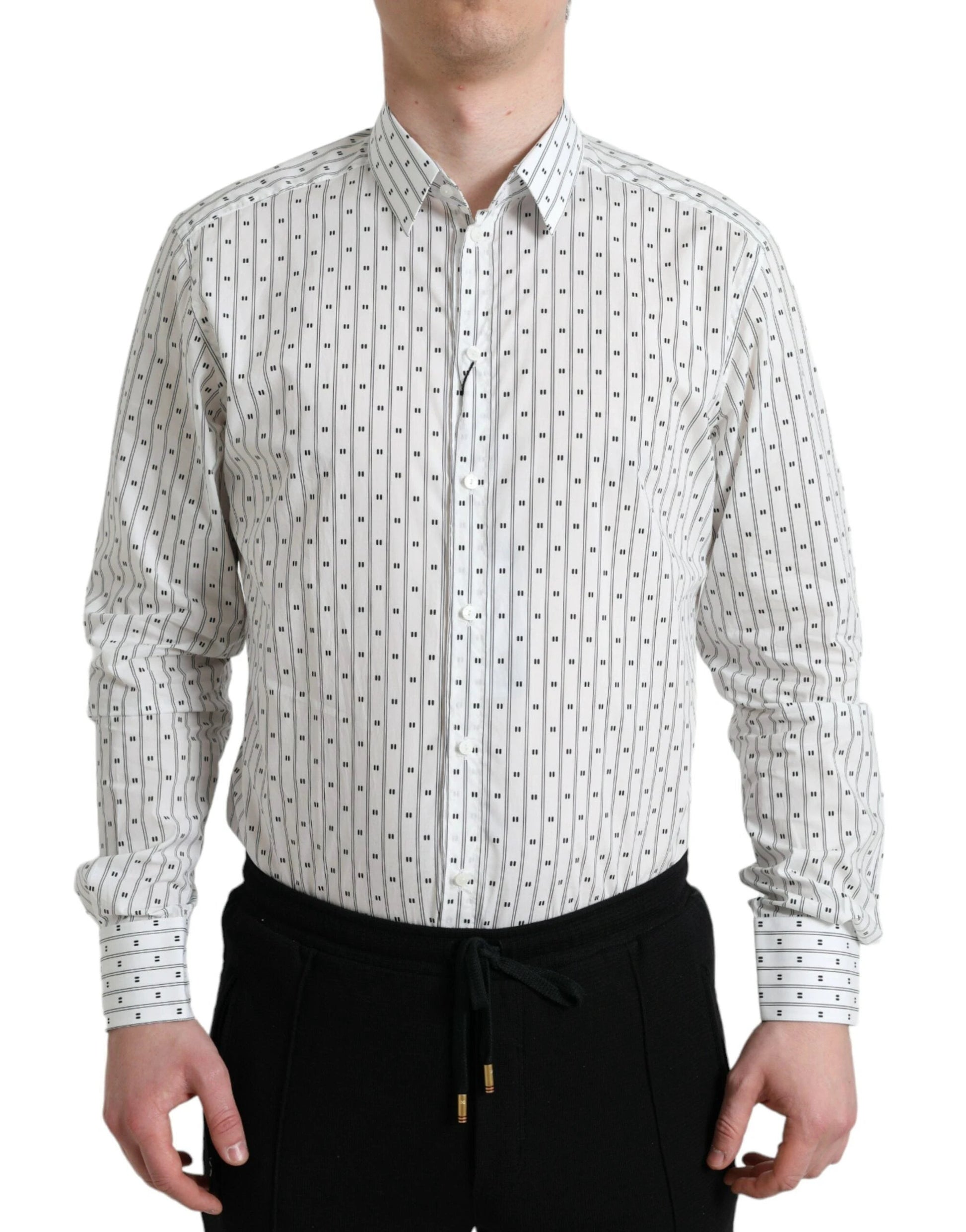 Dolce & Gabbana White Patterned Men GOLD Formal Dress Shirt by Dolce & Gabbana