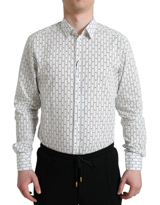 Dolce & Gabbana White Patterned Men GOLD Formal Dress Shirt by Dolce & Gabbana