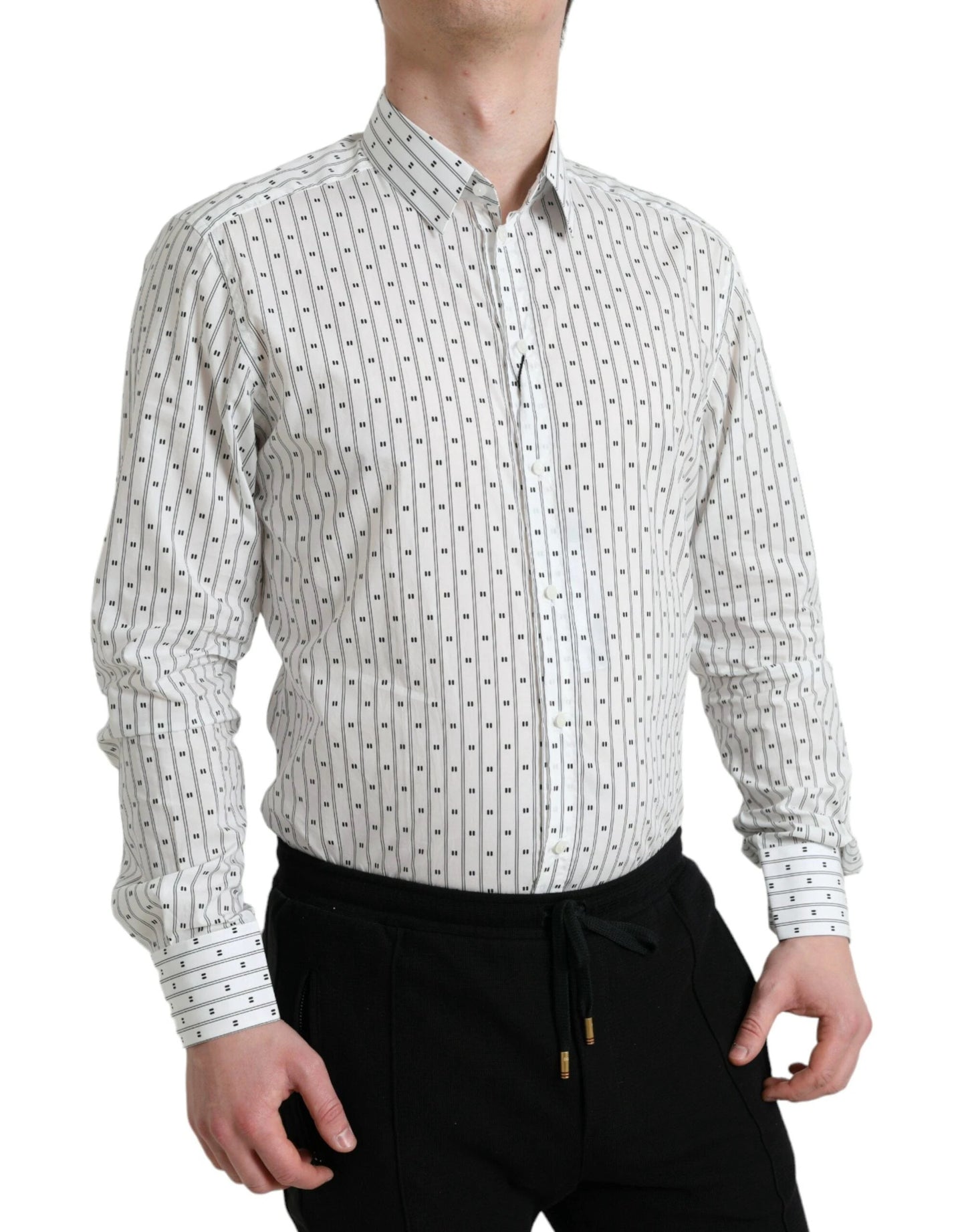 Dolce & Gabbana White Patterned Men GOLD Formal Dress Shirt by Dolce & Gabbana