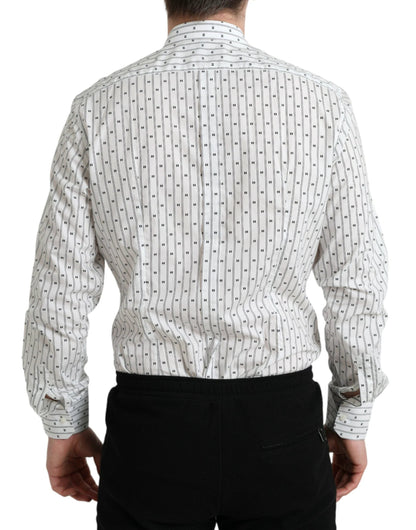 Dolce & Gabbana White Patterned Men GOLD Formal Dress Shirt by Dolce & Gabbana